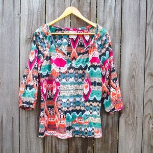 Lucky Brand 3/4 Length Sleeve Peasant Button Top